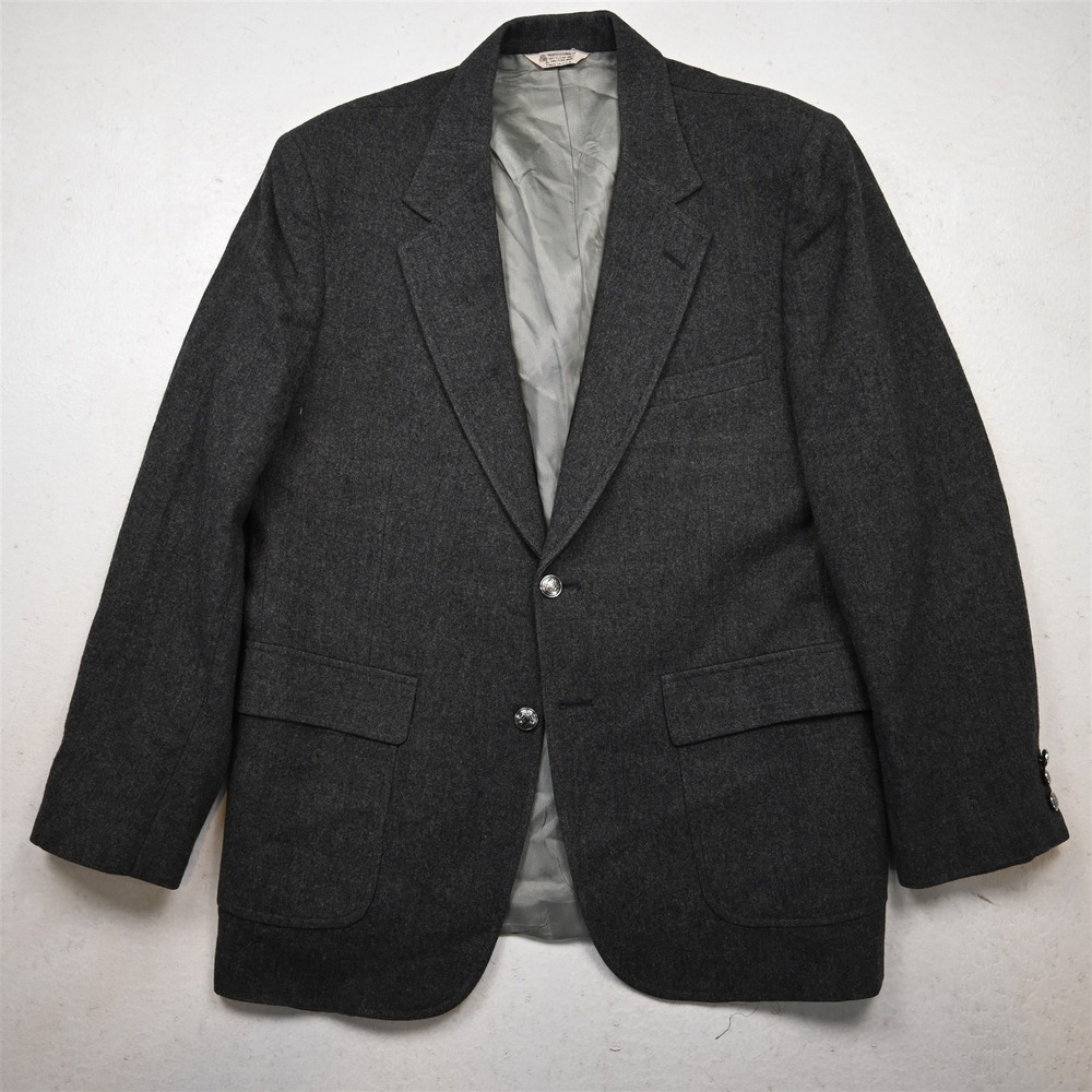 Vtg USA Made 42R Gray Flannel 100% Wool Mens Blazer Suit Jacket Sport Coat